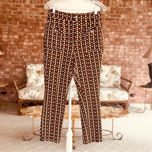 Maeve Anthro Checkered Pants Slim Ankle 8 Brown Black Knit Retro Mod Stretch - Picture 5 of 15